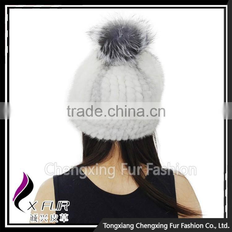 CX-C-239E New Arrive Luxury Top Quality Baggy Mink Fur Hat With Top Fur Ball Beret Beanie Hat Cap