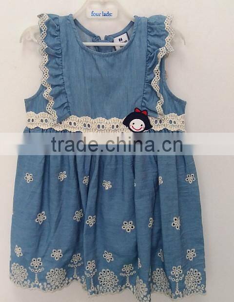 baby girls cute blue embroidered dress for summer