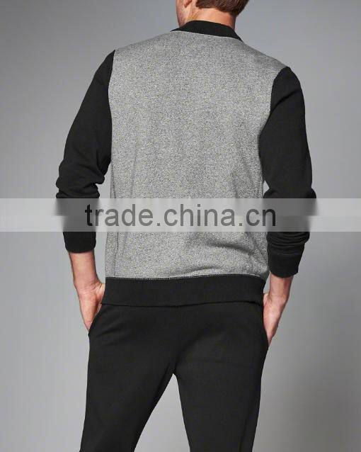 men's color block full zipper design bomber jacket with rib hem