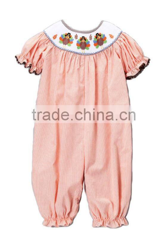 Girl Orange Stripes Smocked Turkey Bubble