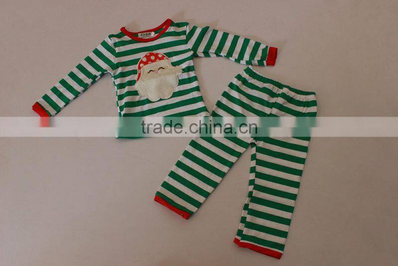 Wholesale children's boutique clothing Christmas outfit for children green stripes top and pants