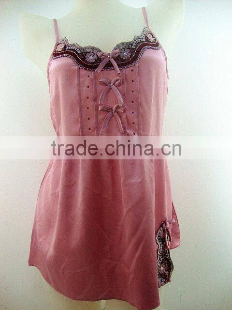 summer cute and sexy silk short braces nightskirt with lace and bows