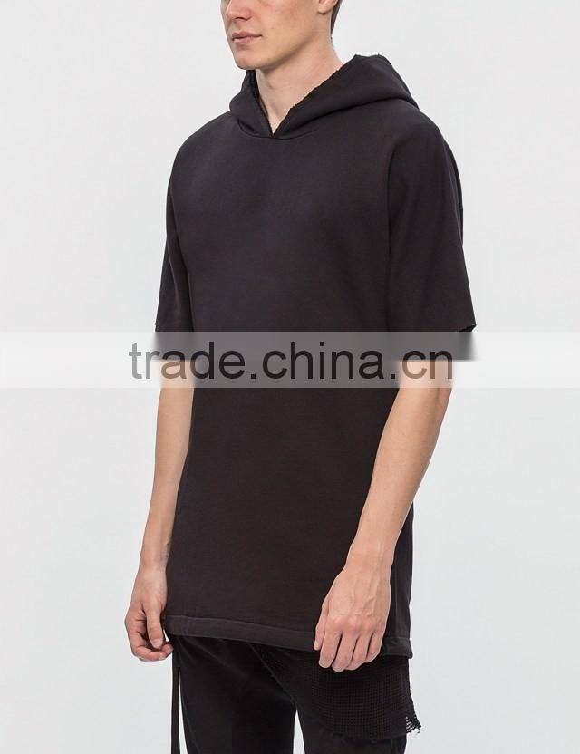 2017 custom men's black plain short sleeve hoodie