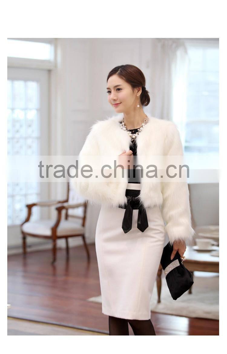 Eight colour woman short faux fur coat winter lady wedding jackets long sleeves