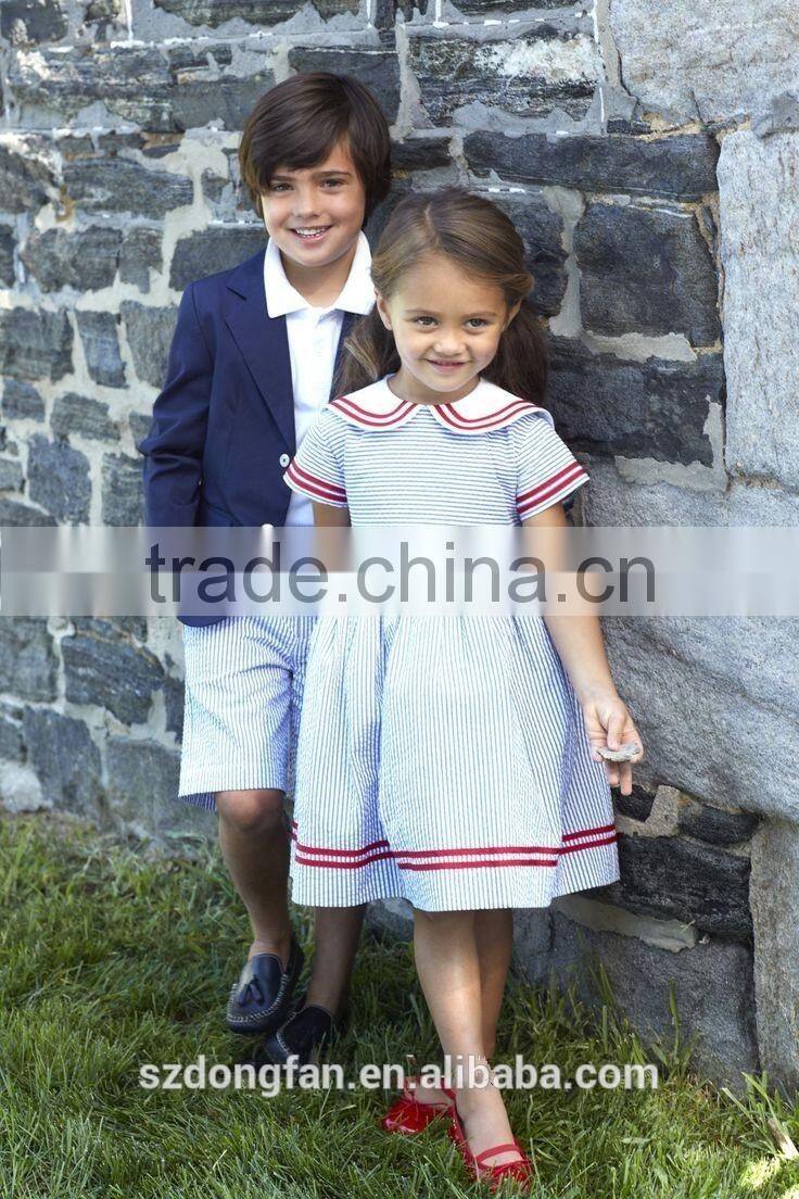 New Design Little Girls Stripe Cotton Dress Children Back To School Clothing Sisters And Brothers Set