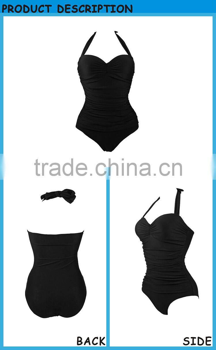 Black Spandex Swimwear for Lady Girl One Piece Swimsuit Dress