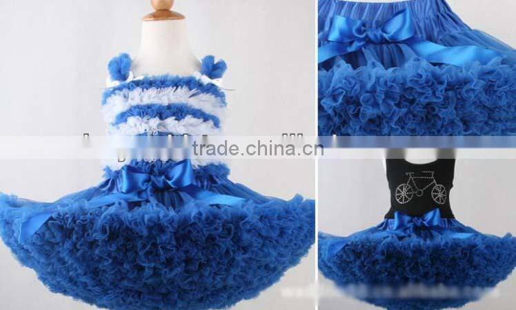 2014High Quality royal blue petti dress pettiskirts set tutu dress Girls Birthday party baby Petti skirt princess Chiffon dress