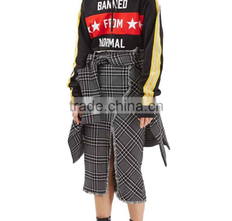2017 OEM Spring Retro Frayed Hem Splited Checkered Skirt