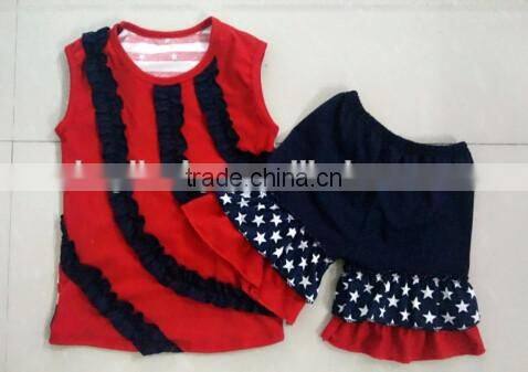4th of July outfit Boutique Girls Red Striped Ruffle set Baby Fourth Of July clothing set