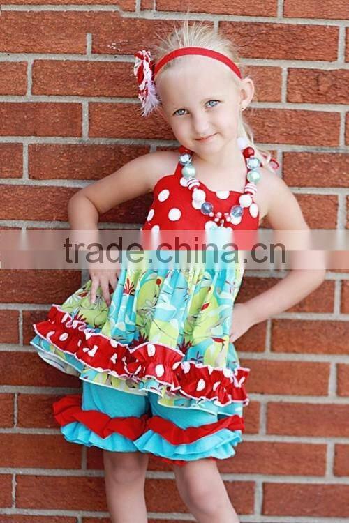 Wholesale Children's Clothes Girl Boutique Clothing Summer Outfit Baby Clothes Damask Ruffle Pants Set