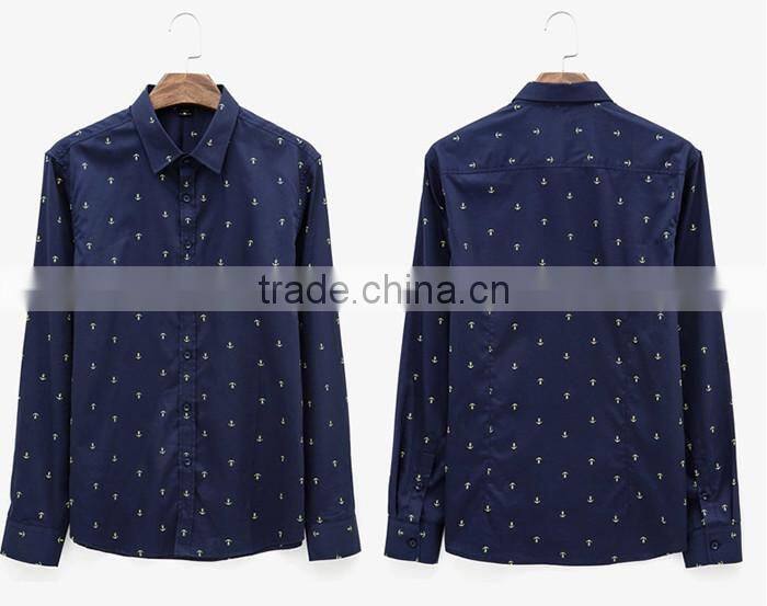2016 men printed slim fit casual dress shirt