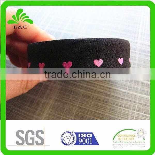 Top quality print heart pattern elastic fold over,custom printed fold over elastic,