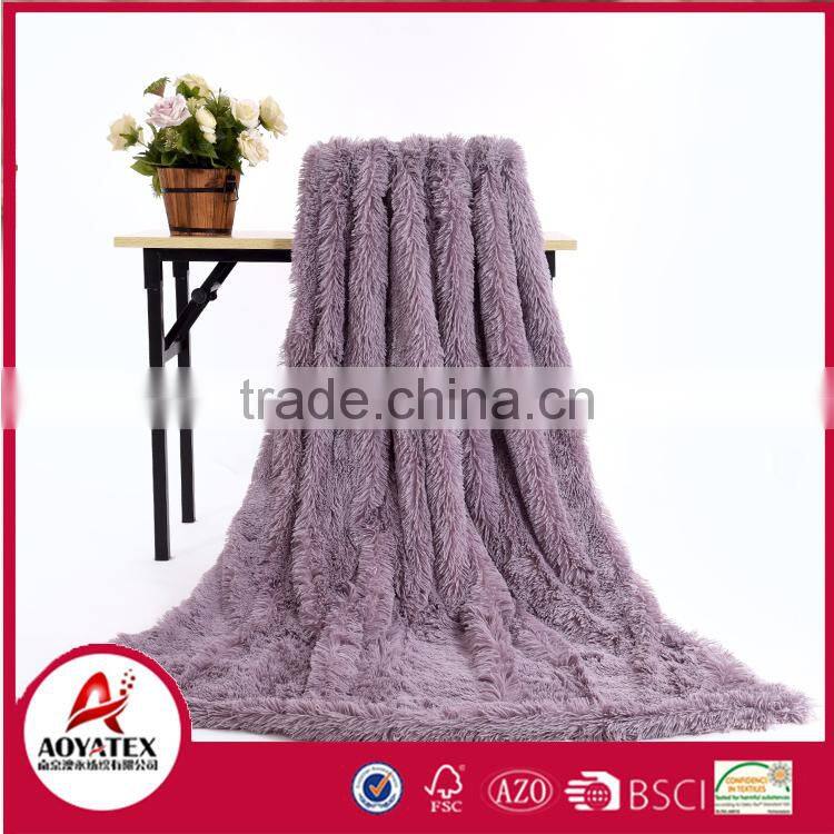 promotion long pile fake fur throw solid faux fur blanket