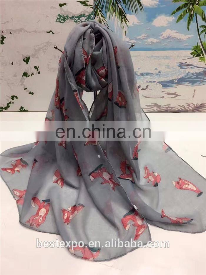 animal printed hijab shawls cute fox pattern pashmina ladies fashion chiffon scarves