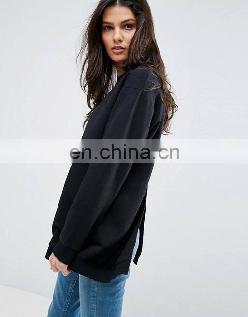 OEM Factory High Quality Cheap Price Crew Neck Sweatshirt Longline Split Back Sweatshirt