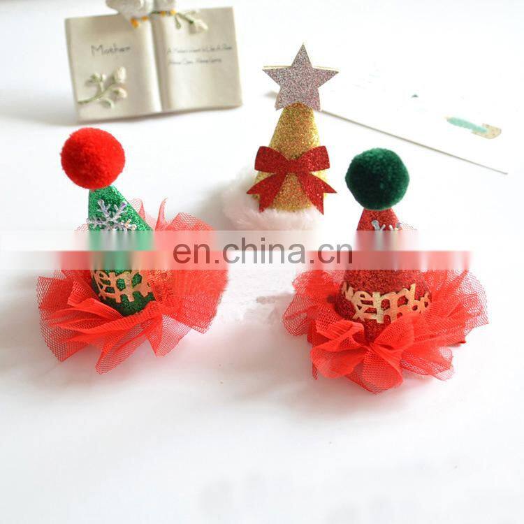 Good quality christmas gifts cute cartoon christmas hats shape hair pin