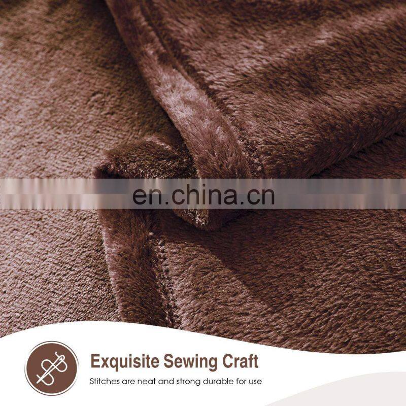 Brown Flannel Fleece Bed Blanket Lightweight Bedspread Blankets All Seasons Plush Warm Solid Blankets for Bed Couch Sofa