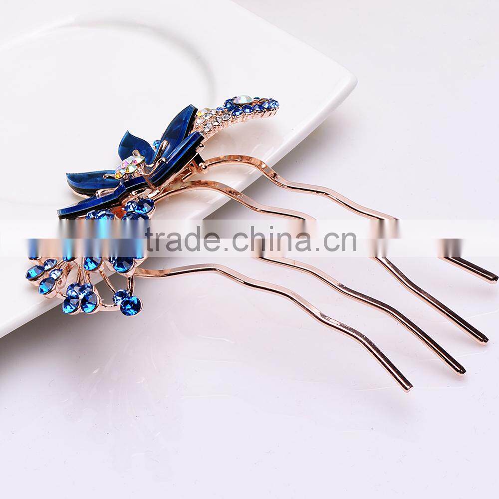 2015 new model FZZ-714 Metal crystal hair fork flower type full diamond