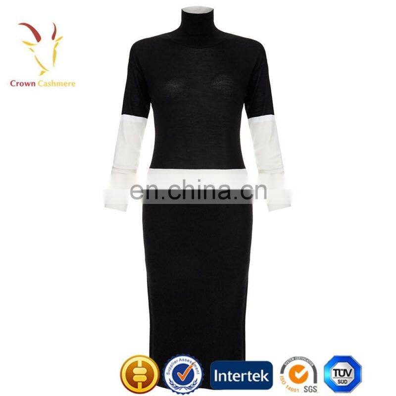 Fashion Two Color Winter Long Sleeve Turtleneck Slim Fit Sweater Dress