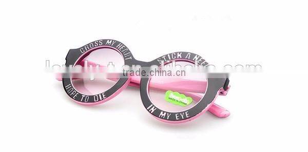 hot selling kids children lovely cute round sunglasses with laser etching letters