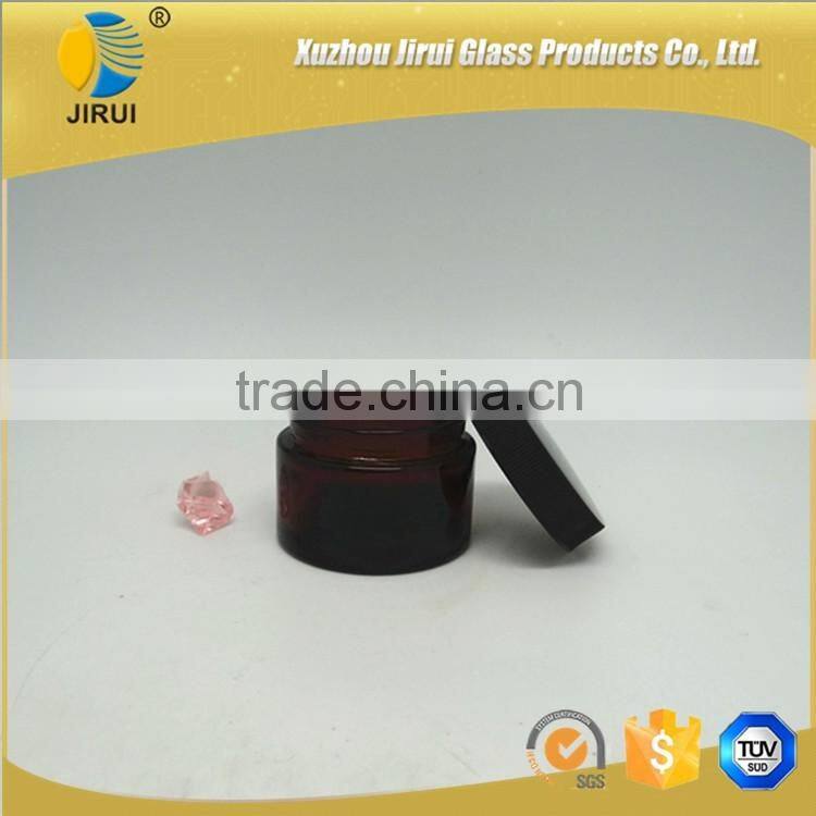 50ml amber straighted sided cosmetic jar with black lid