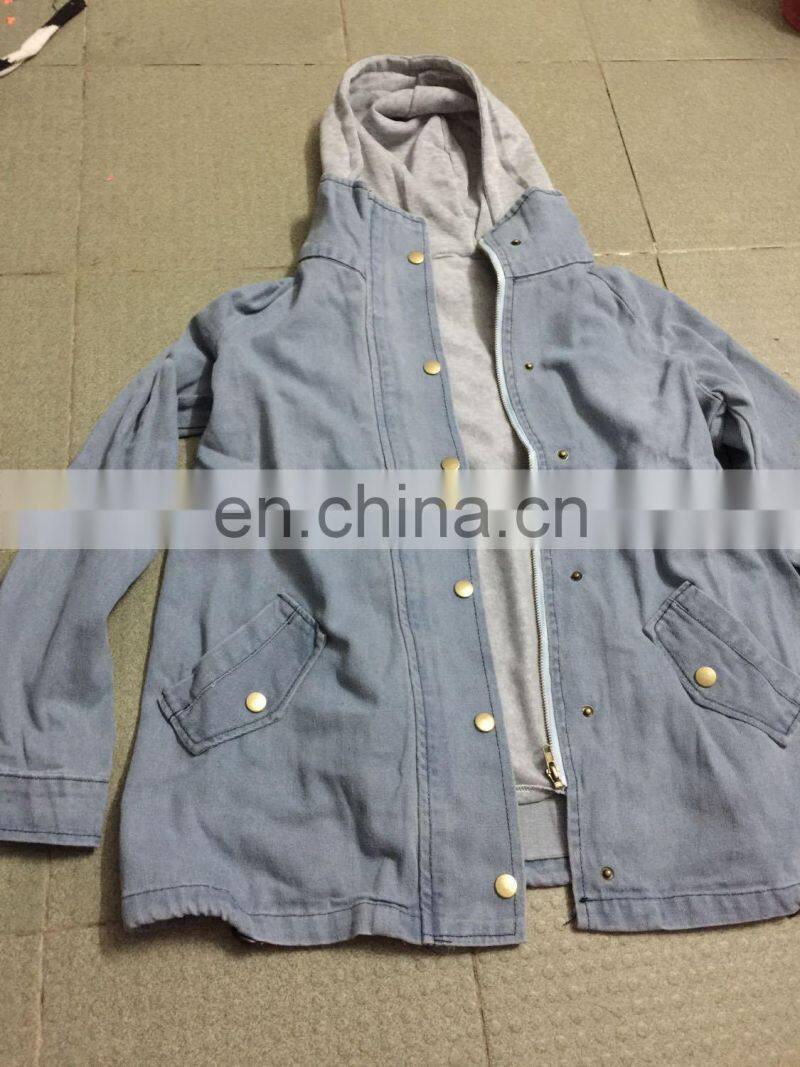 wholesale custom 2 Pieces Matching Clothes Woman Vest & Jacket Winter Warm Collar Hooded Coat Jacket Denim Trench Parka Outwear