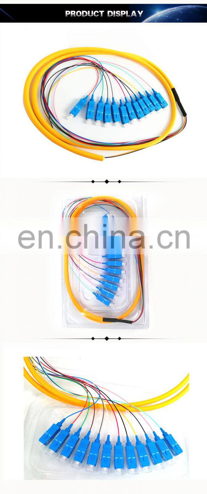 0.9mm LSZH/PVC Fiber Optic 12 core Color G652D SM LC SC UPC Pigtail