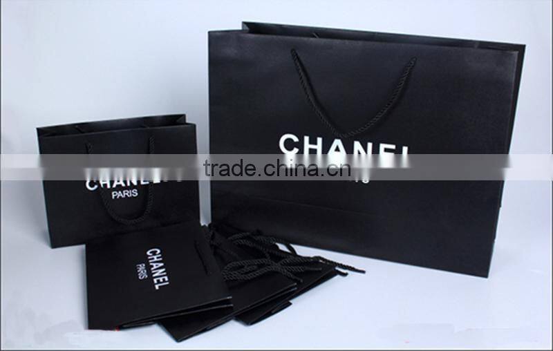 products new logo decoration elegant black handle paper bag for luxury shop promotion