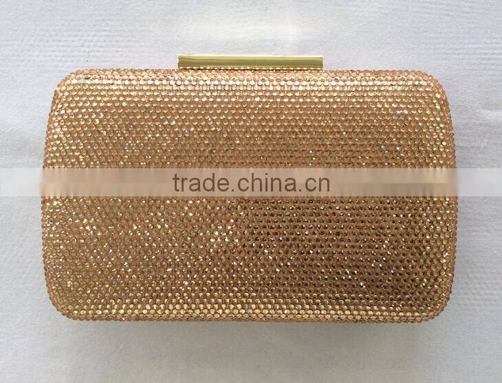 beige gold velvet lining crystal stone evening bag made in China