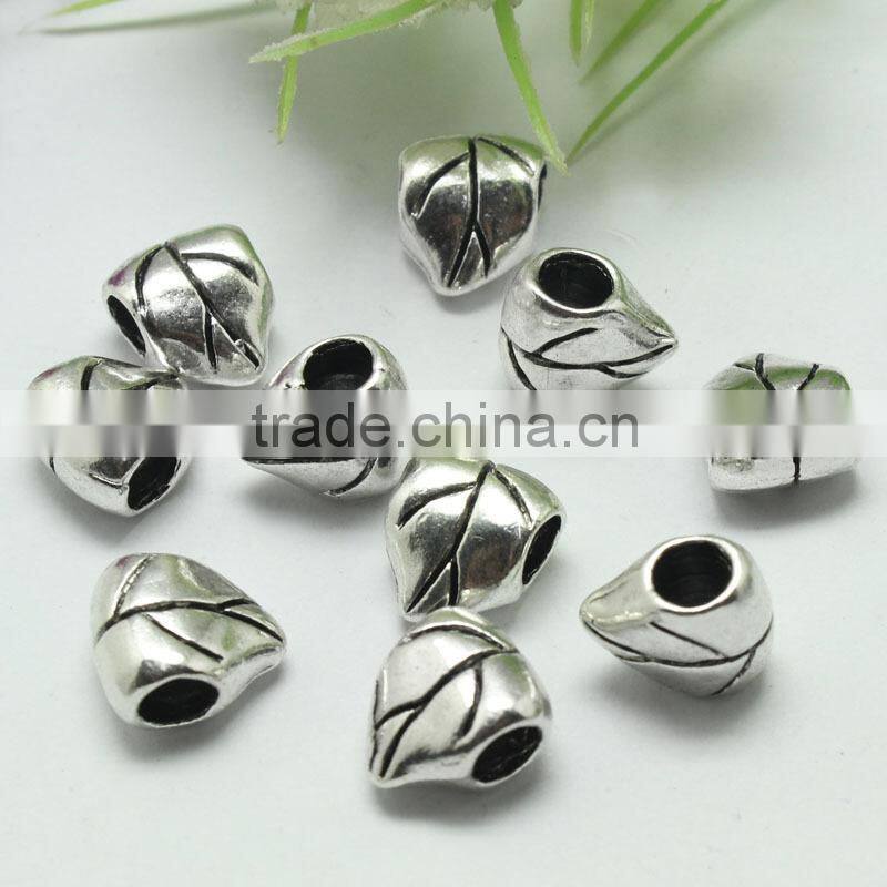 Wholesale Pdora Jewelry Accessories Leaf Shape Large Hole Metal Beads, Zinc Alloy Bracelets and Necklace Slide Beads