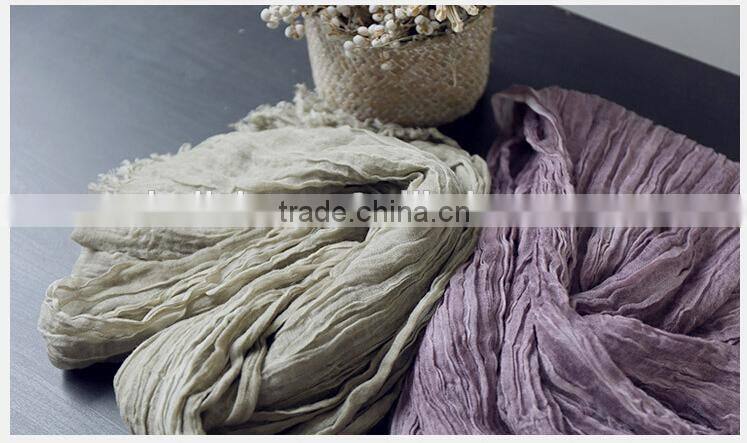 Korea Japan Fashion Ladies Solid Color Blank Plain Goffer Woven Linen Pashmina Shawl Scarf