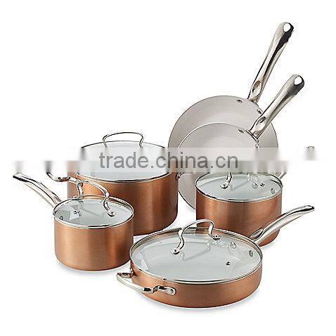 10pcs Copper Aluminum Combination Non-stick Press Cookware Set Ceramic Coating Fry Egg Pizza Pan Stock Cooking Pasta Noodle Pot
