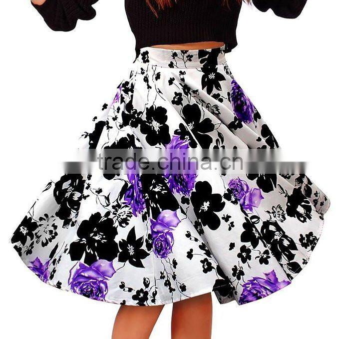 Women's flower Print Flared Skater Retro Style Swing Pinup Rockabilly vintage skirt