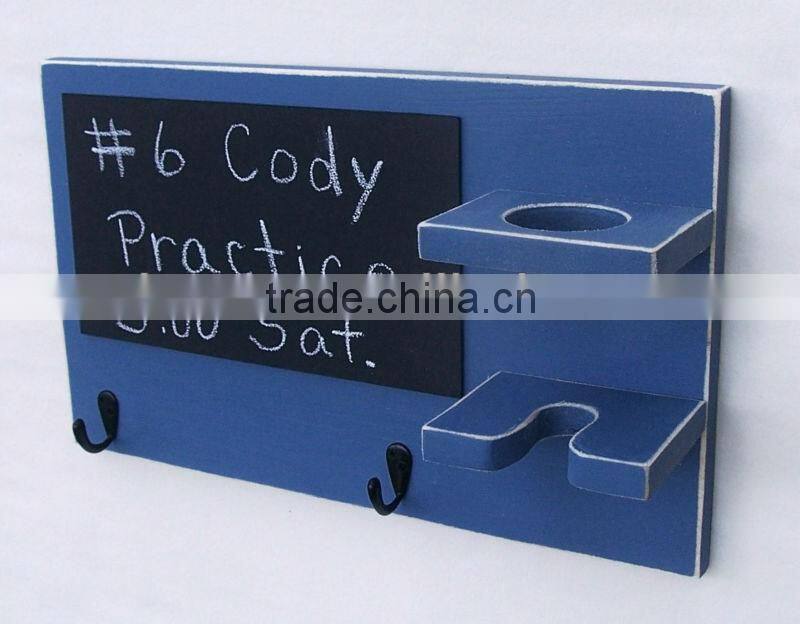 Living room wooden blue ball holder organizer shelf with chalkboard