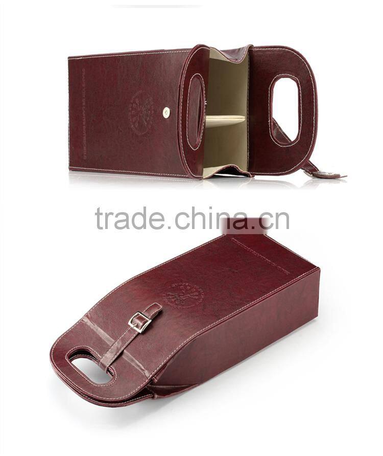 Custom Logo Printed Portable Corrugated Leather Wine Bottle Bag