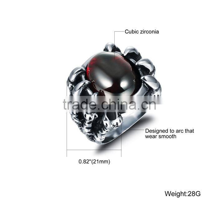 fashionable trend claw stainless steel jewelry cubic zirconia zircon ring for men