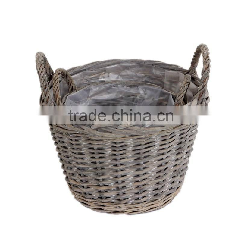 2 pcs round wicker willow flower pots /baskets with ears hot selling in Europe