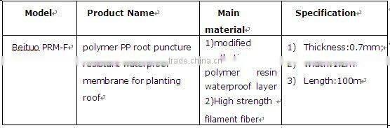 Root puncture resistant waterproof membrane for planting roof