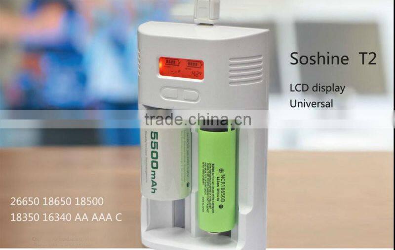Soshine T2 LCD Universal Charger for 26650 18650 C AA AAA universal intelligent ni-mh li-ion battery charger 18650 charger