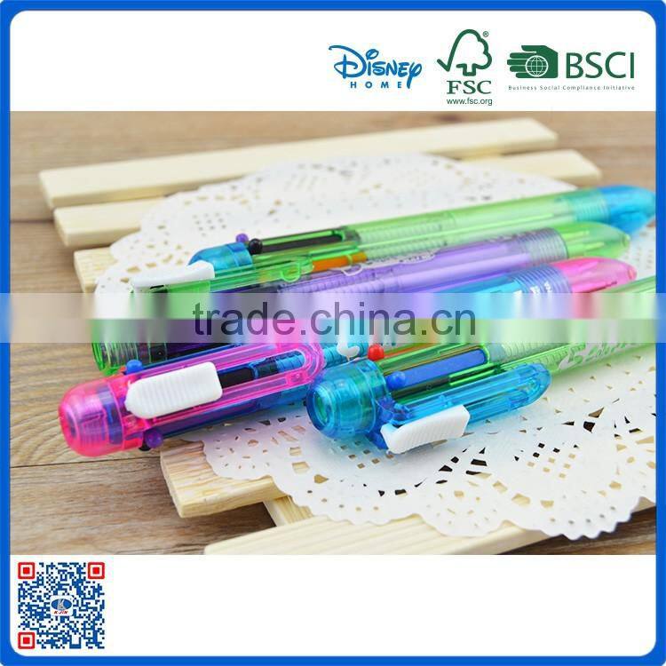 Promotional cheap plastic multi color ball point pens with six color