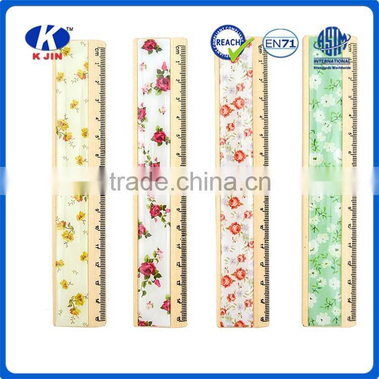 School supply 15cm wooden straight scale rulers ruler with sticker wrapper
