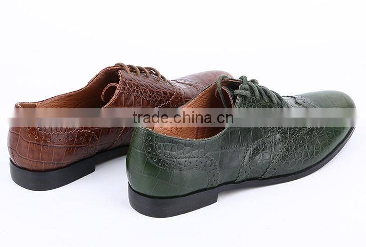 (E1133-3) Classic design crocodile leather comfortable flat casual lace up oxford lady leather shoes with punching holes