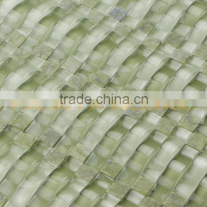 8mm Glossy Glass Mosaic with Green Onyx Marble for Kitchen