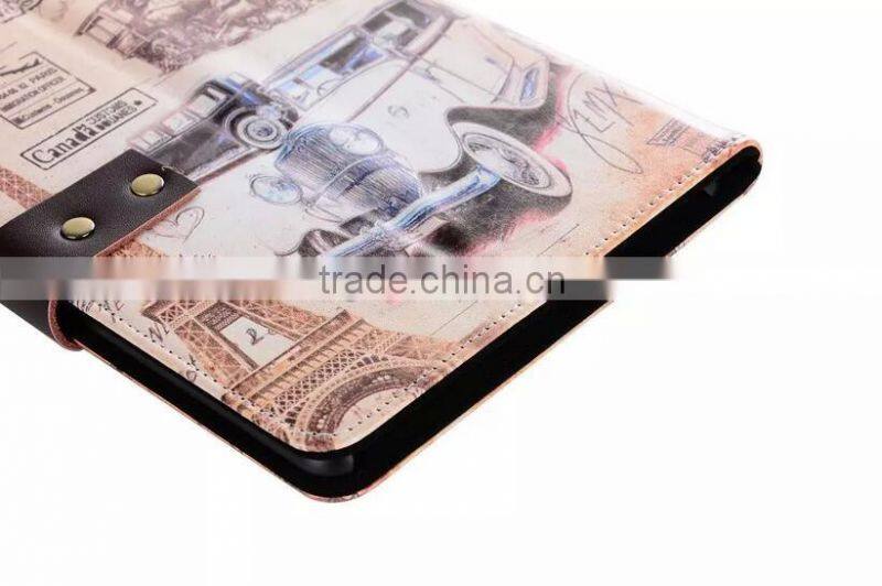 Retro Colorful Painting Flip Standing Pu Leather Case For iPad Pro With Sleeping Function