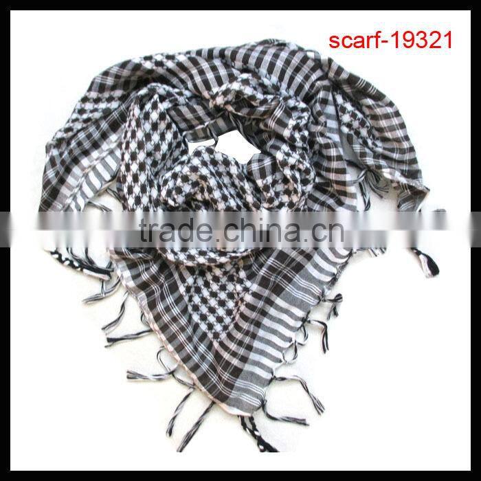 2014 lady polyester square tassel grid pattern scarf