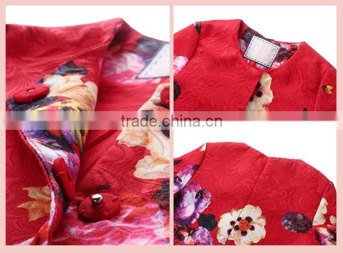 Chinese Style Girls Autumn 2 Piece Clothes Set Button Front Trench and Floral Dress For Kids Holidays Wear CS81009-4