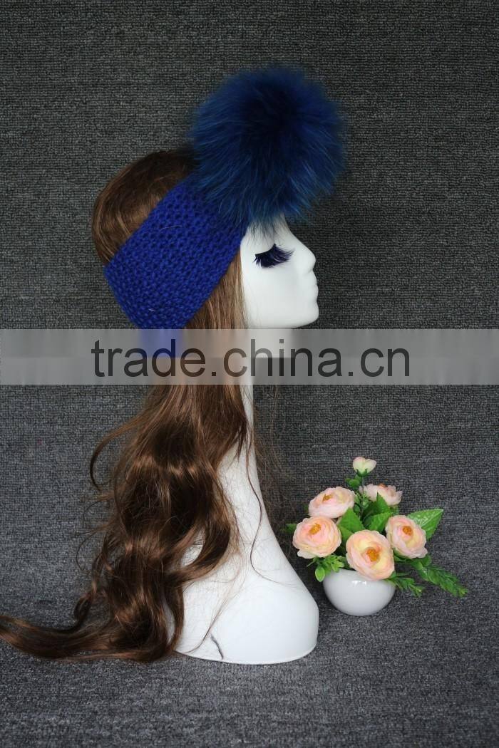 Colourful Genuine Big Raccoon Fur Pompom Women Makeup Headband