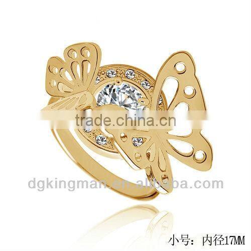 Real Gold Plating Animal Rings Butterfly Rings With Shining Diamond(KMKR-33)
