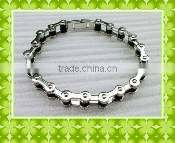 17012 Black Silicone Mens Biker Stainless steel Bracelet