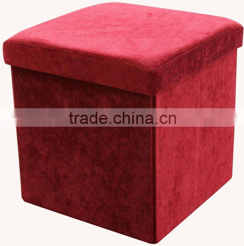 Square Red Corduroy Folding Storage Stool with bags